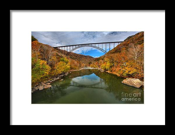 New River Gorge Framed Print featuring the photograph Fall Reflections In The New River by Adam Jewell