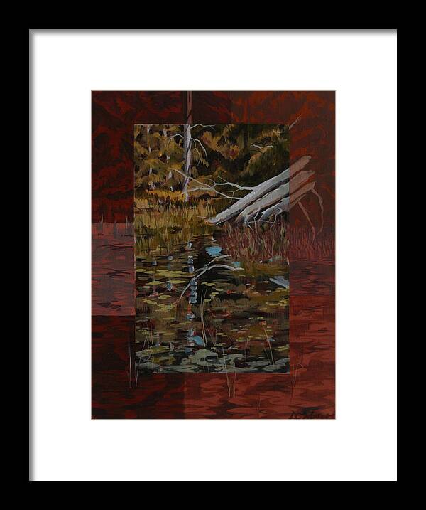 Fall Framed Print featuring the painting Fallen Trees at the Marsh by David Gilmore