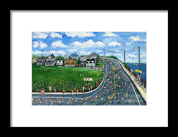 Landscape Framed Print featuring the painting Falmouth Road Race Running Falmouth by Rita Brown
