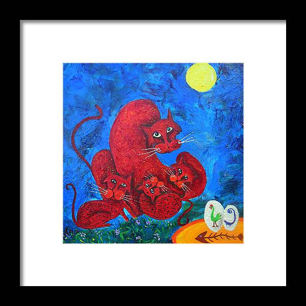 Cats Framed Print featuring the painting Family Cat by Adolfo Flores