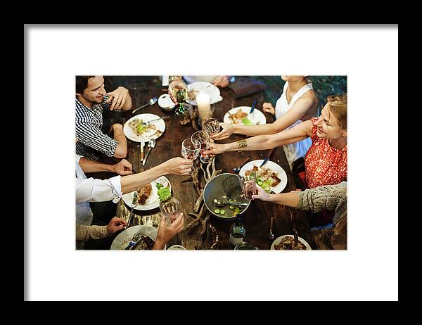 Adult Offspring Framed Print featuring the photograph Family Celebrating Garden Party by Hinterhaus Productions