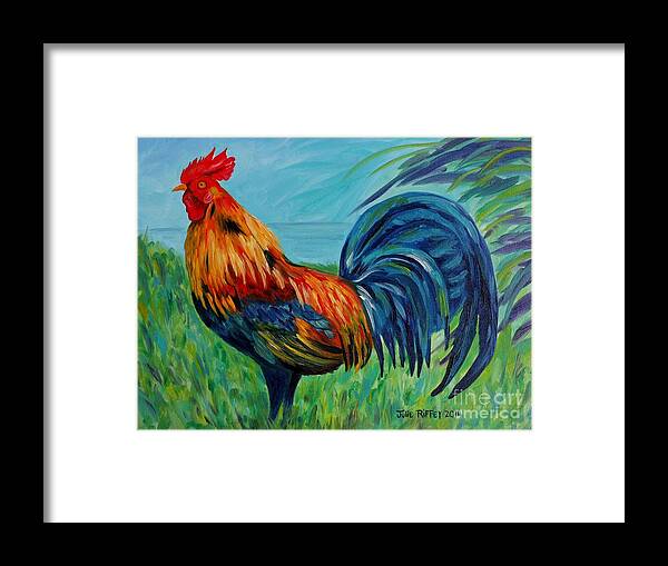 Rooster Framed Print featuring the painting Fancy Feathers by Julie Brugh Riffey