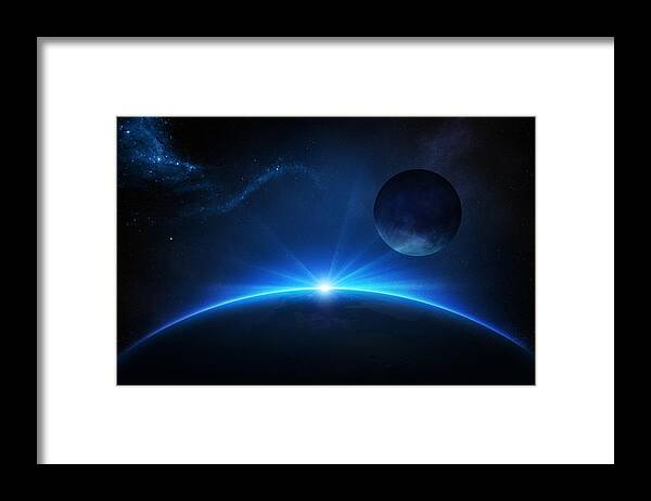 Earth Framed Print featuring the photograph Fantasy Earth and Moon with sunrise by Johan Swanepoel