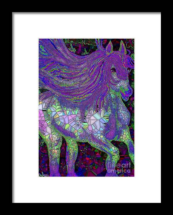 Horse Framed Print featuring the painting Fantasy Horse Purple Mosaic by Saundra Myles