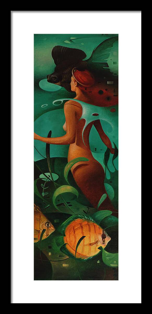 Aquarium Framed Print featuring the painting Fantasy in a Fishbowl by T S Carson