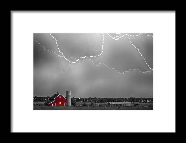Lightning Framed Print featuring the photograph Farm Storm HDR BWSC by James BO Insogna