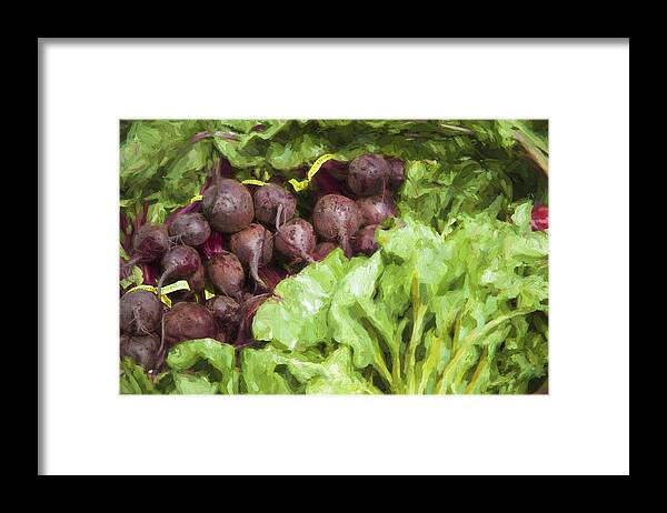 Farmers Framed Print featuring the digital art Farmers Market Beets and Greens by Carol Leigh