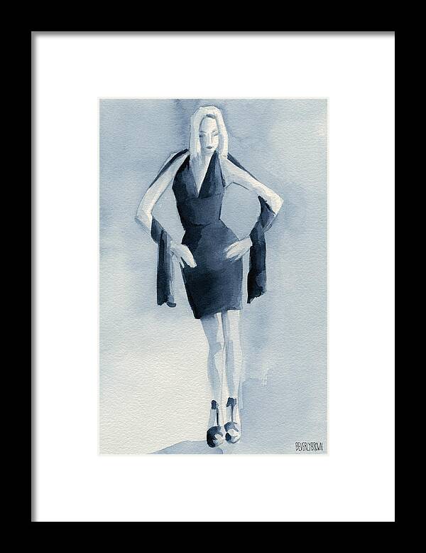 Fashion Framed Print featuring the painting Fashion Illustration Art Print Woman in Blue Dress Front by Beverly Brown