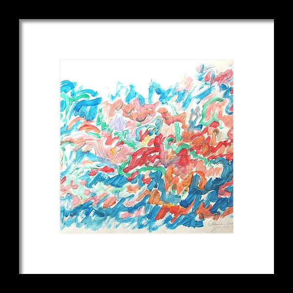 Abstract Framed Print featuring the painting Feast of Blue and Red by Esther Newman-Cohen