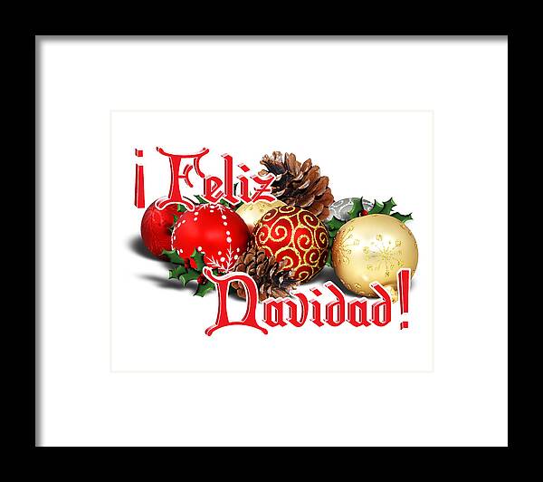 Feliz Navidad Framed Print featuring the digital art Feliz Navidad - Ornaments by Gravityx9 Designs