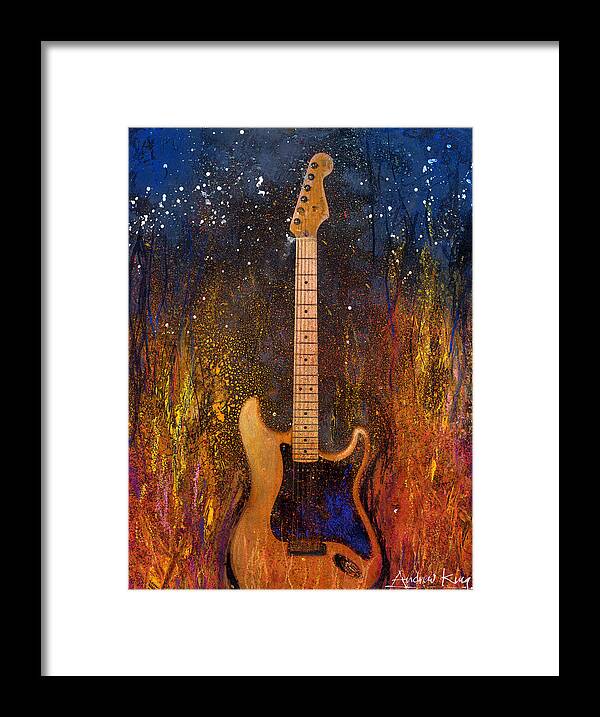 Guitar Framed Print featuring the painting Fender On Fire by Andrew King