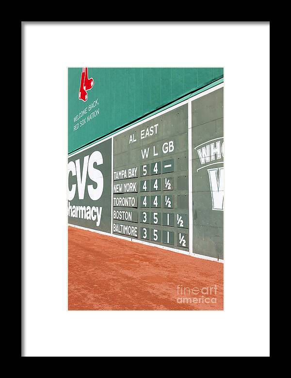 Clarence Holmes Framed Print featuring the photograph Fenway Park Green Monster Scoreboard I by Clarence Holmes