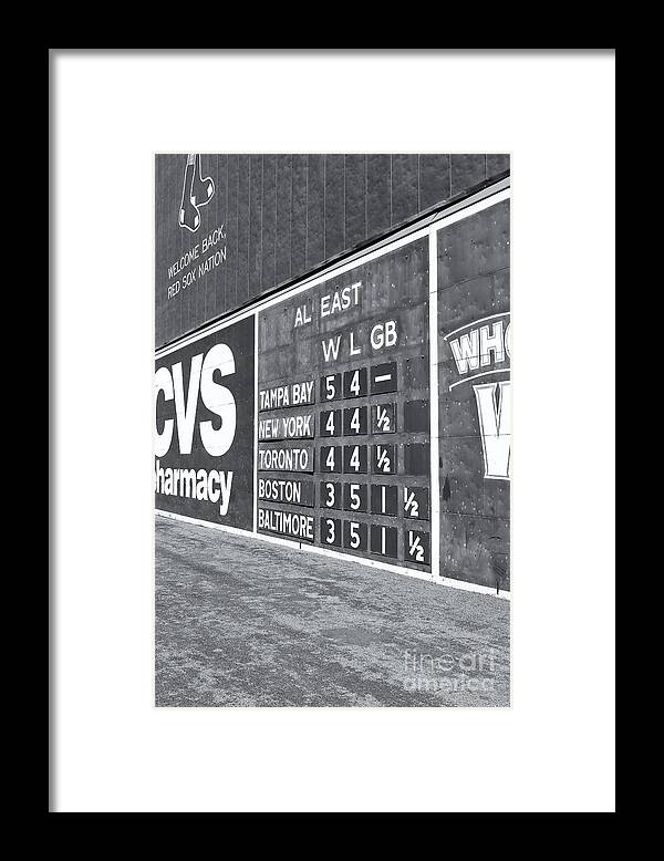 Clarence Holmes Framed Print featuring the photograph Fenway Park Green Monster Scoreboard II by Clarence Holmes