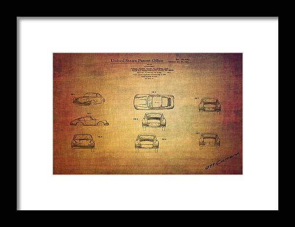 Porshe Framed Print featuring the digital art Ferdinand Porshe patent for Carrera 911 from 1964 by Eti Reid