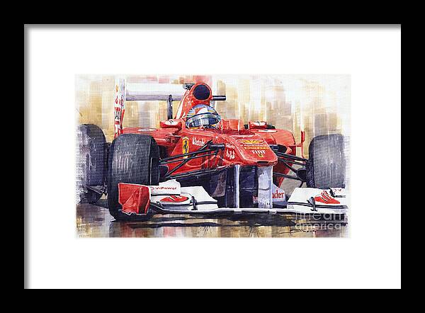 Watercolour Framed Print featuring the painting 2011 Ferrari 150 Italia Fernando Alonso F1  by Yuriy Shevchuk