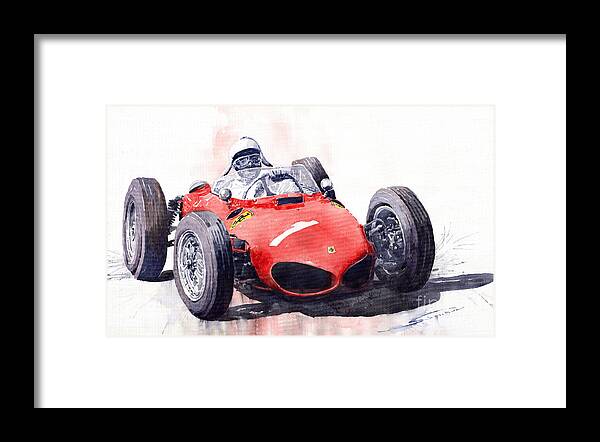 Car Framed Print featuring the painting Ferrari Dino 156 F1 1961 by Yuriy Shevchuk