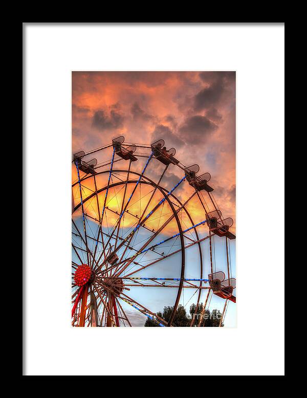 Ferris Framed Print featuring the photograph Ferris Wheel Sunset by Eddie Yerkish