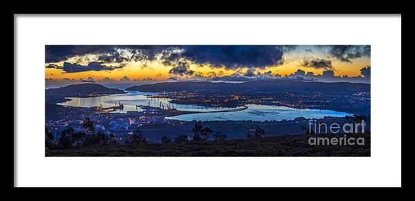 Estuary Framed Print featuring the photograph Ferrol Estuary Panoramic View from Mount Marraxon Galicia Spain by Pablo Avanzini