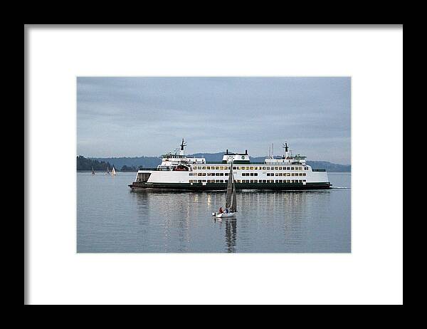 Washington State Ferry Framed Print featuring the photograph Ferry Issaquah and Sailboats by E Faithe Lester