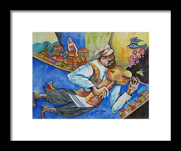 Fiddler On The Roof Framed Print featuring the painting Fiddler on the Roofs by Guri Stark