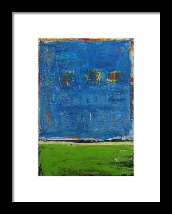 Blue Framed Print featuring the painting Field and Sky by Francine Ethier