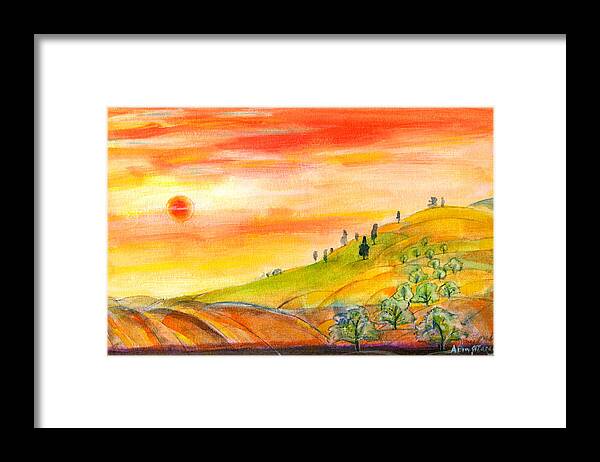 Painting Framed Print featuring the painting Field And Sunset by Mary Armstrong