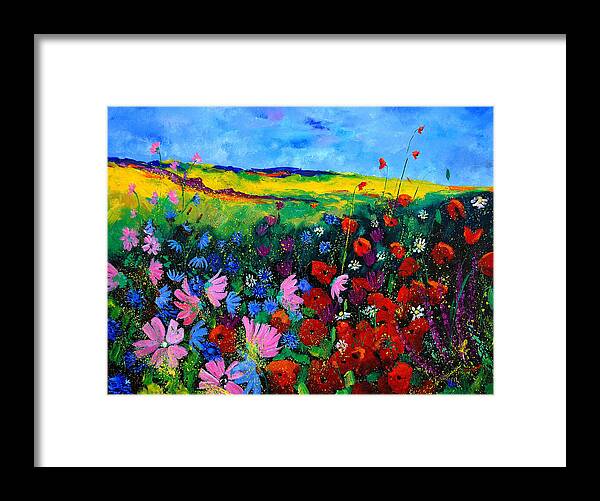 Poppies Framed Print featuring the painting Field flowers by Pol Ledent