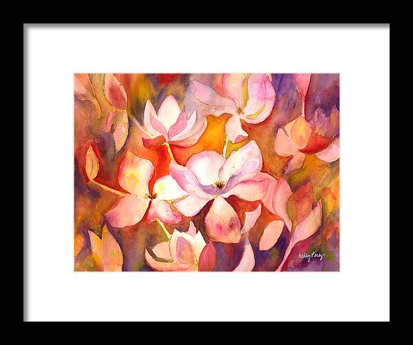 Watercolor Painting Framed Print featuring the painting Fiery Magnolias by Kelly Perez
