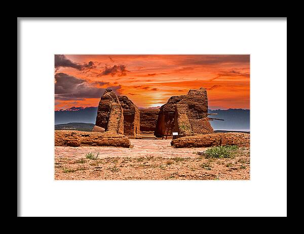 New Mexico Framed Print featuring the photograph Fiery Sky Over Pecos Pueblo by Bill Barber