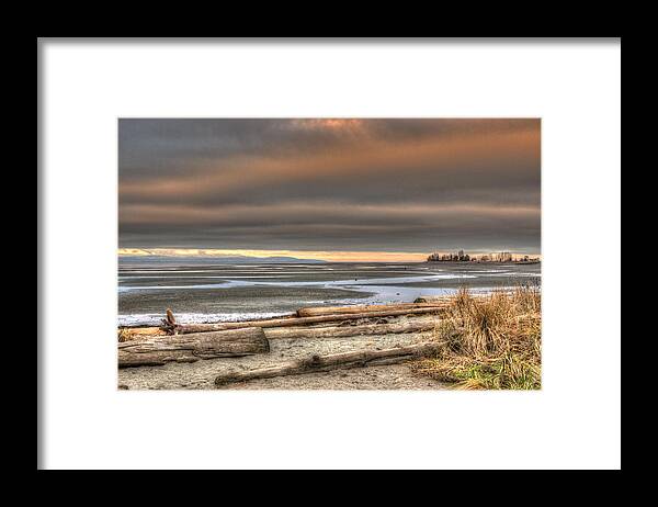 Landscape Framed Print featuring the photograph Fiery Sky Over The Salish Sea by Randy Hall