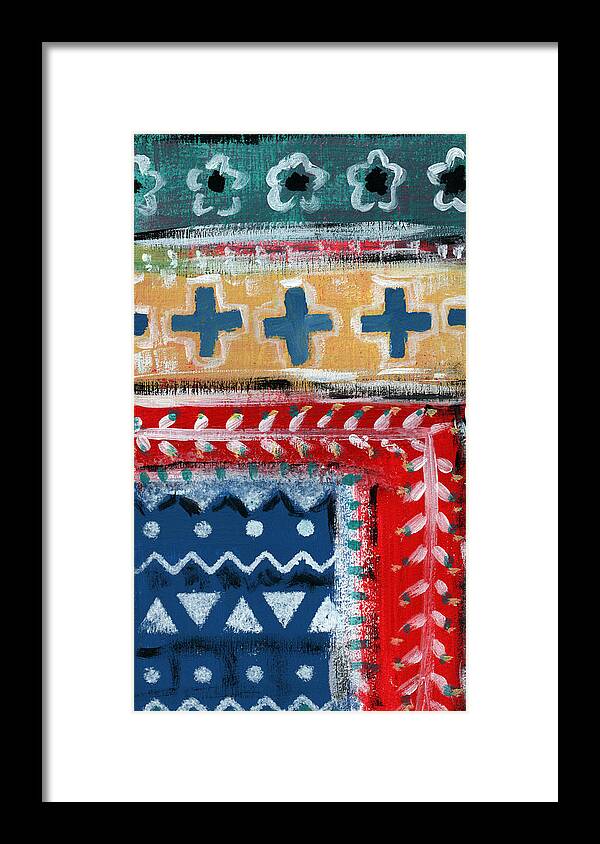 Fiesta Framed Print featuring the mixed media Fiesta 3- colorful pattern painting by Linda Woods