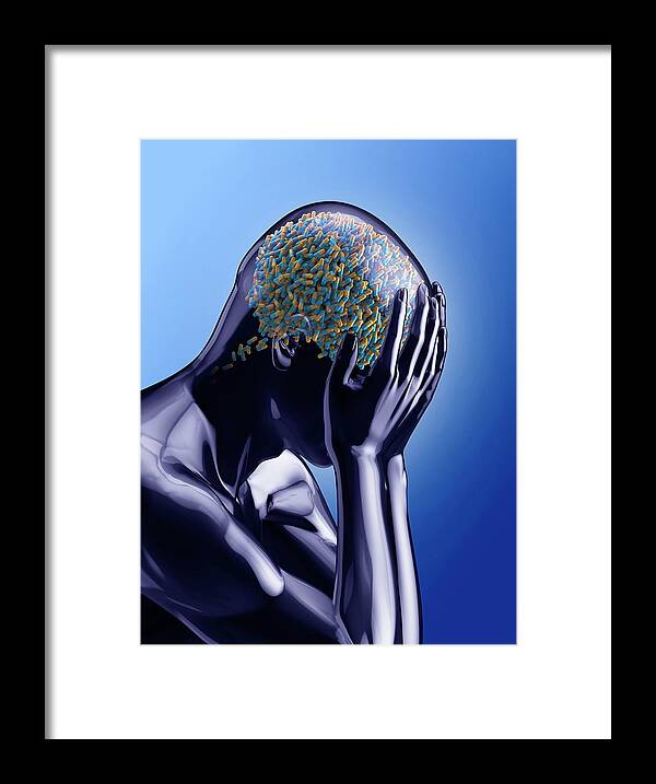 3 Dimensional Framed Print featuring the photograph Figure With Capsules In Head by Tim Vernon / Science Photo Library