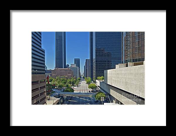 Downtown Framed Print featuring the photograph Financial District S. Flower Street Los Angeles CA by David Zanzinger