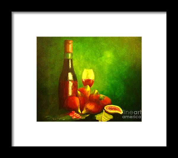 Oil Framed Print featuring the painting Fine Wine and Figs by Therese Alcorn