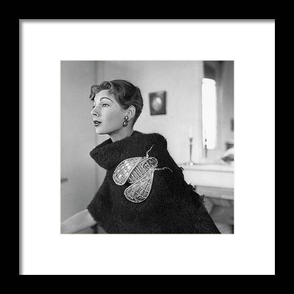 Fashion Framed Print featuring the photograph Fiona Modeling A Stole With An Oversized Insect by Robert Randall