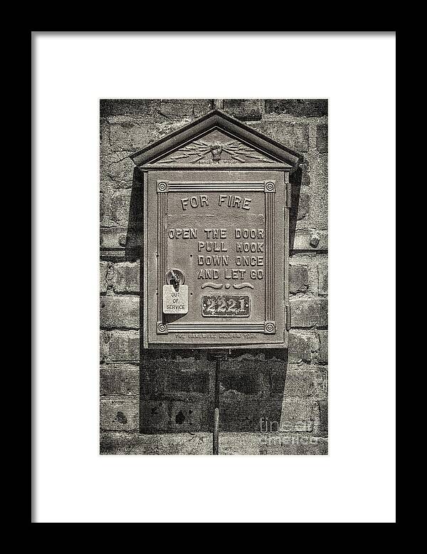 Fire Alarm Framed Print featuring the photograph Fire Alarm Black and White by Jerry Fornarotto