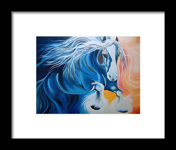 Friesian Framed Print featuring the painting Fire and Blue Ice by Alisha Lang