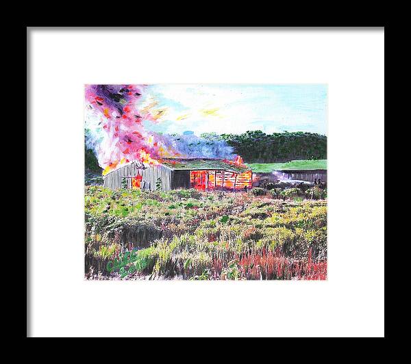 Fire Framed Print featuring the painting Fire at Whitney Beef by Cliff Wilson