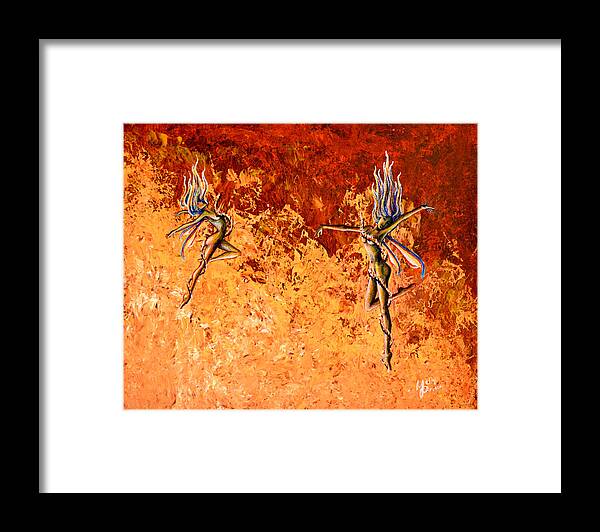 Original Art Framed Print featuring the painting Fire Dancers by Molly Prince