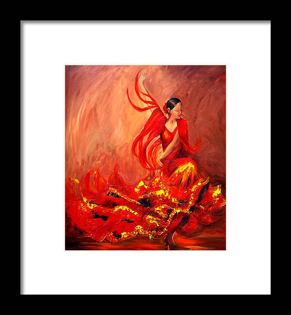 Flamenco Dancer Framed Print featuring the painting Fire of Life Flamenco by Sheri Chakamian