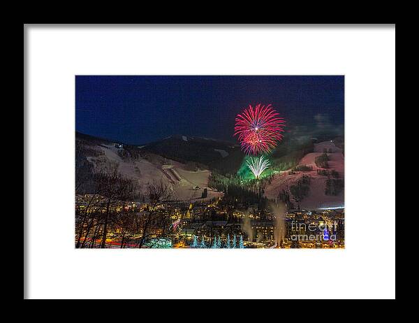 Fireworks Framed Print featuring the photograph Fire over Vail by Franz Zarda