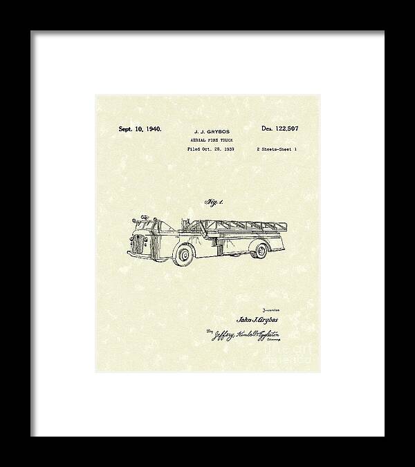 Grybos Framed Print featuring the drawing Fire Truck 1940 Patent Art by Prior Art Design