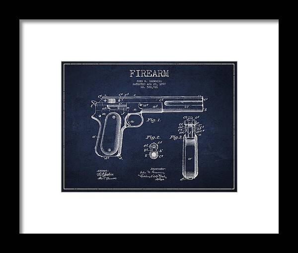 Gun Framed Print featuring the digital art Firearm Patent Drawing from 1897 by Aged Pixel