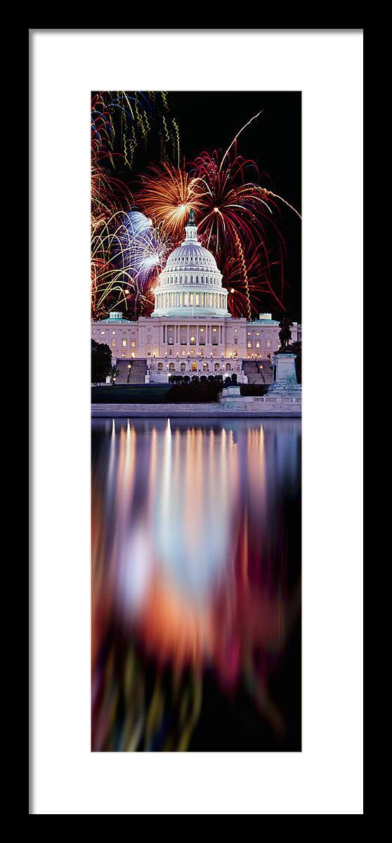 Photography Framed Print featuring the photograph Firework Display Over A Government by Panoramic Images