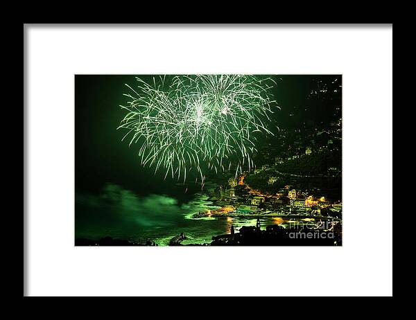 Background Framed Print featuring the photograph Fireworks HDR by Antonio Scarpi