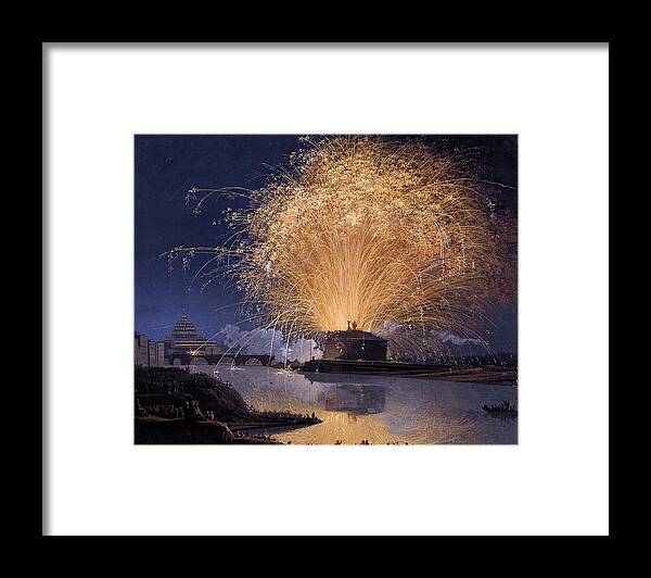 Jacob Philipp Hackert Framed Print featuring the painting Fireworks over Castel Sant'Angelo in Rome by Jacob Philipp Hackert