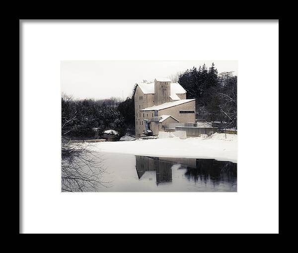 2014 Framed Print featuring the photograph First Light - Elora Mill by Alan Norsworthy