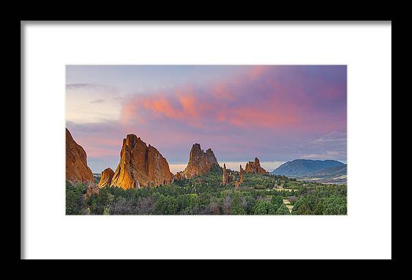 Garden Of The Gods Framed Print featuring the photograph First Light Of Day by Tim Reaves