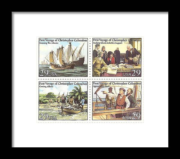 Stamp Framed Print featuring the photograph First Voyage of Christopher Columbus Commemorative Stamp Block by Charles Robinson