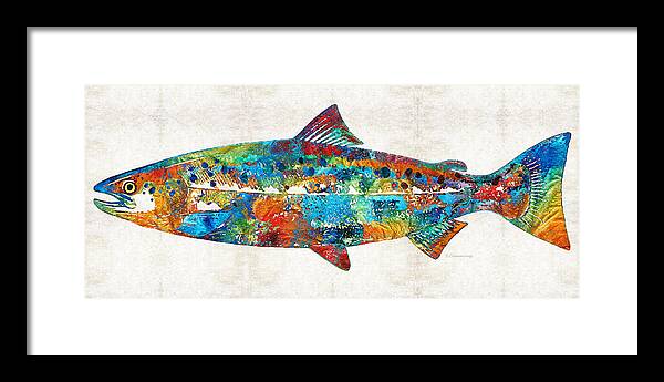 Salmon Framed Print featuring the painting Fish Art Print - Colorful Salmon - By Sharon Cummings by Sharon Cummings